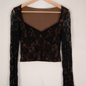 Black Lace Long Sleeve Crop Top